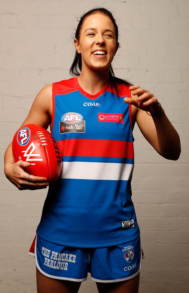 AFL 2016 Media - AFL Womens Apparel Launch MELBOURNE, AUSTRALIA - NOVEMBER 10: Brooke Lochland of the Bulldogs poses in their training kits during the AFL Womens Apparel Launch at Kensington Collective in Melbourne, Australia on November 10, 2016. (Photo by Adam Trafford/AFL Media)